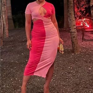 Pink two tone cut out ribbed stress